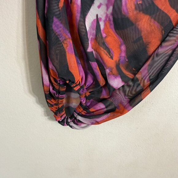 ASOS Zebra Print Plunge Long Sleeve Mini Dress Women's 10 Going Out Party Ruched - Picture 7 of 13